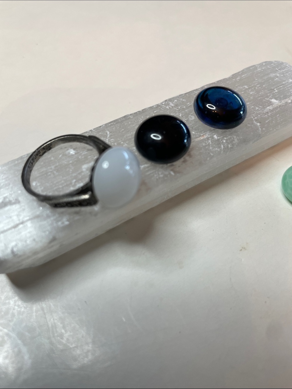 Antique Interchangeable Sterling Ring Three Colored Cabochons Orb Stones Set